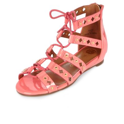 Girls coral studded mini wedges